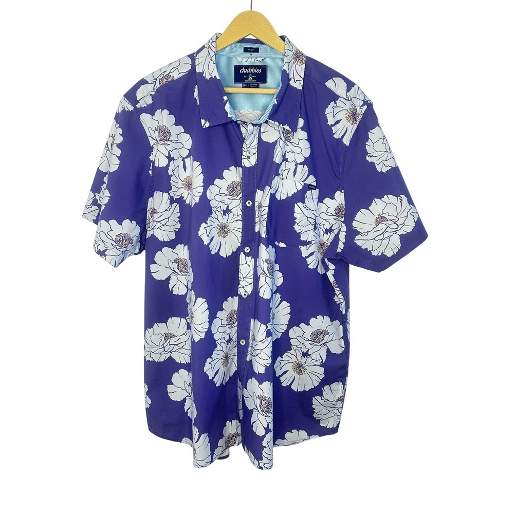 Chubbies Button Down Mens XXL Purple Floral Short Sleeve Shirt FH24CA0533